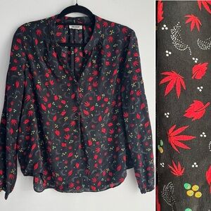 Zadig & Voltaire Tender Print Long Sleeve 100% Silk Blouse Women’s Size Large